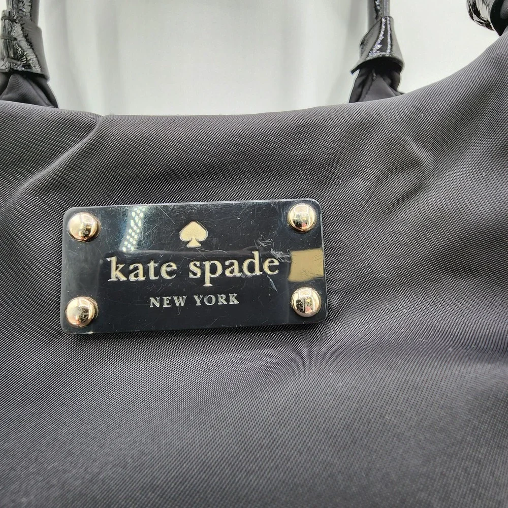 Kate Spade‎ New York STEVIE Classic Black Nylon/Patent Trim Hobo Bag Purse READ